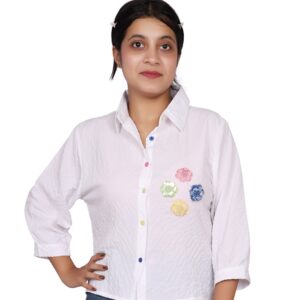 EMBROIDERY FLOWER CASUAL SHIRT FREE SIZE