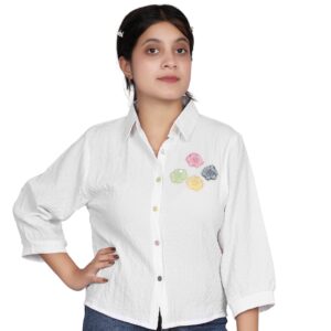 EMBROIDERY FLOWER CASUAL SHIRT FREE SIZE