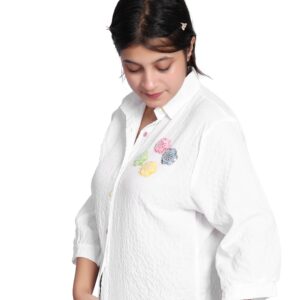 EMBROIDERY FLOWER CASUAL SHIRT FREE SIZE