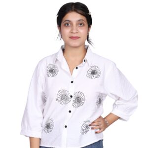 NV FABRIC EMBROIDERY PRINT CASUAL SHIRT FREE SIZE