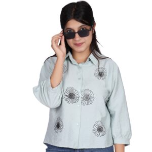 NV FABRIC EMBROIDERY PRINT CASUAL SHIRT FREE SIZE